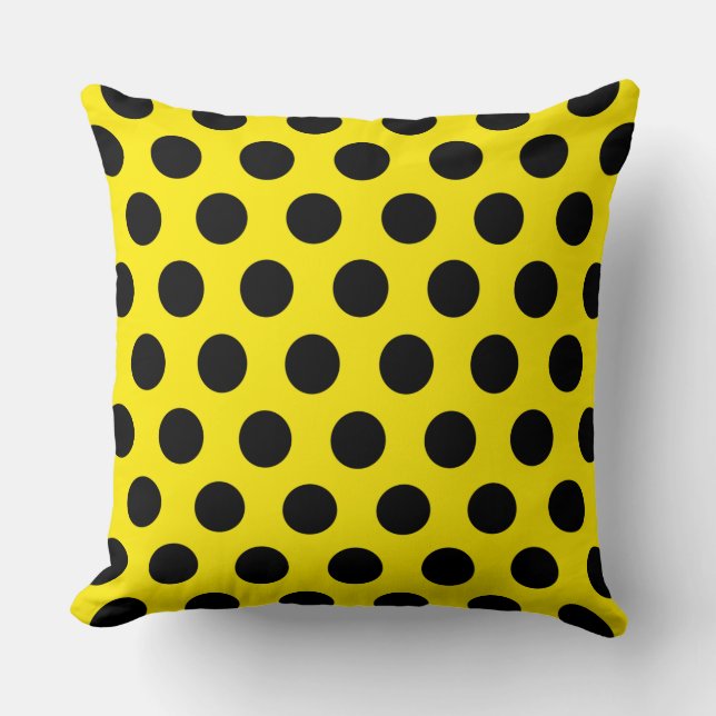 Black Circles on Yellow Background Throw Pillow (Front)