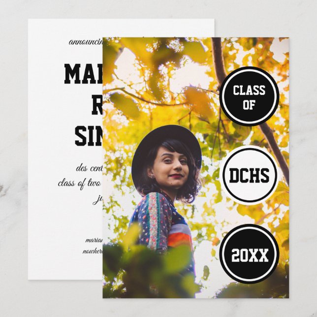 Black Circles Photo Graduation Invitation (Front/Back)