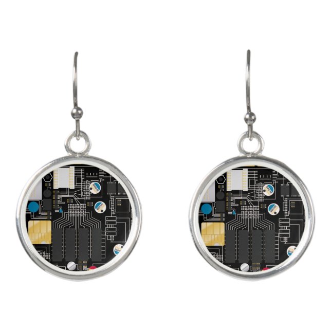 Black circuit board earrings (Front)