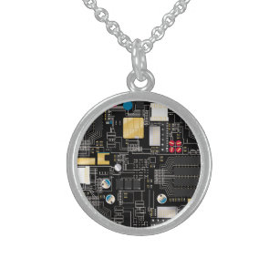 Black circuit board sterling silver necklace