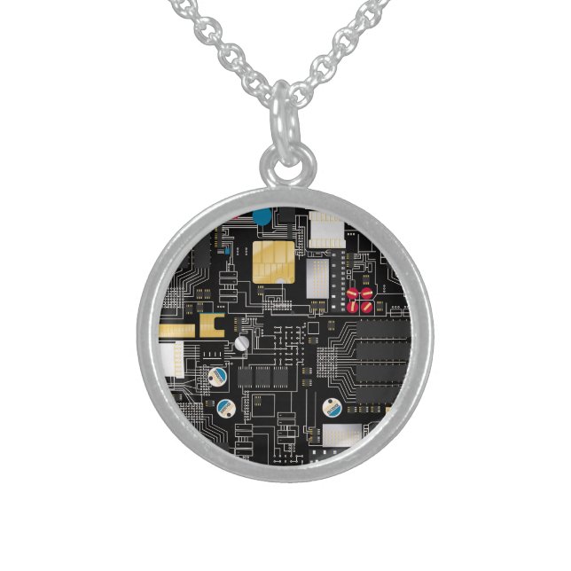 Black circuit board sterling silver necklace (Front)
