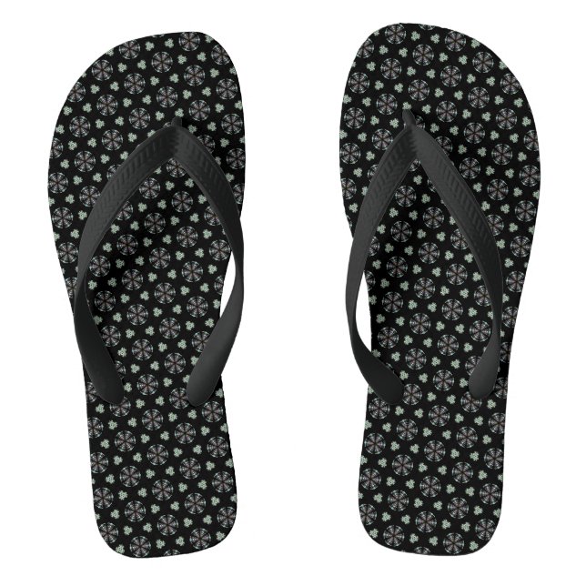 Black Circular Delight Thongs Flip Flops (Footbed)
