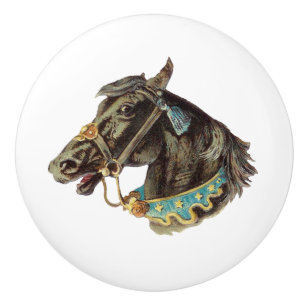 Black Circus Horse vintage art Ceramic Knob