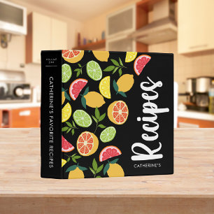 Black Citrus Lemon Orange Pattern Add Name Recipes 3 Ring Binder