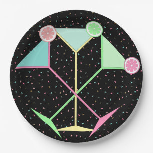 Black Citrus Martini Cocktail Confetti Party Paper Plates