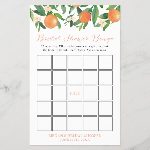 Black Citrus Oranges Bridal Shower Bingo Game Flyer