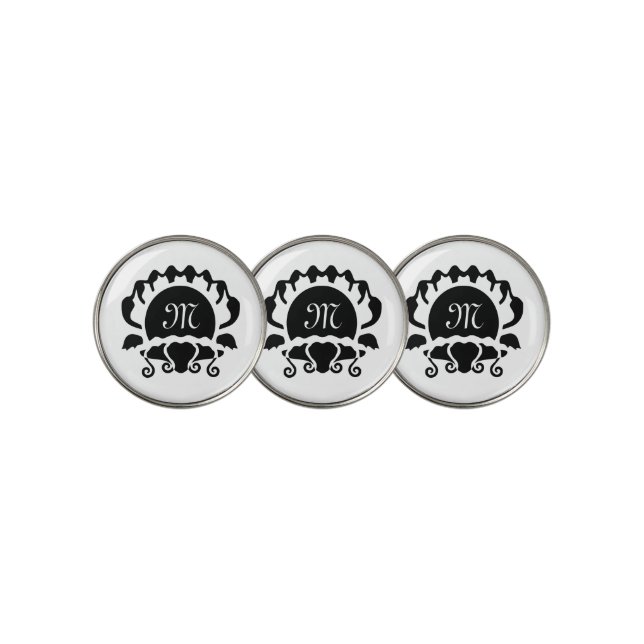 Black Clam Silhouette Monogram Golf Ball Marker (3 Up)