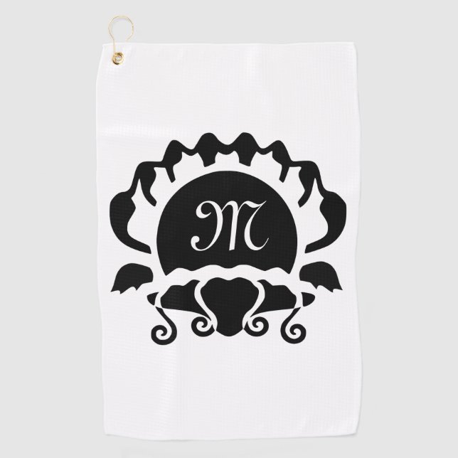 Black Clam Silhouette Monogram Golf Towel (Front)