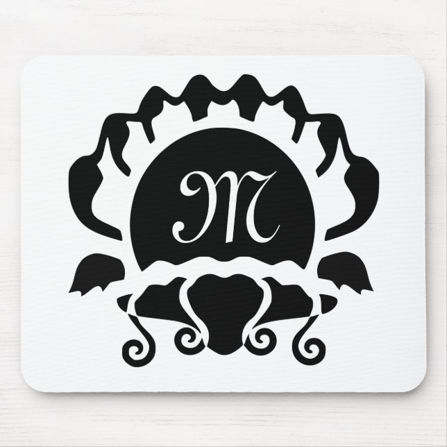 Black Clam Silhouette Monogram Mouse Pad (Front)