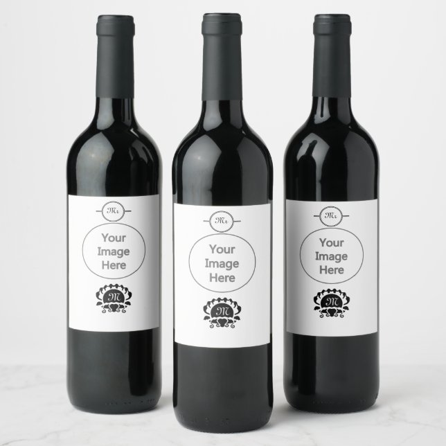 Black Clam Silhouette Monogram Wine Label (Bottles)