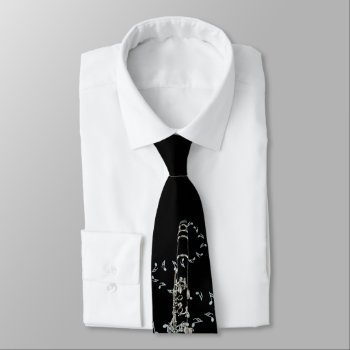 Black Clarinet And Silver Music Notes Tie by UROCKDezineZone at Zazzle