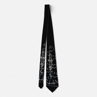 Black Clarinet and Silver Music Notes Tie | Zazzle