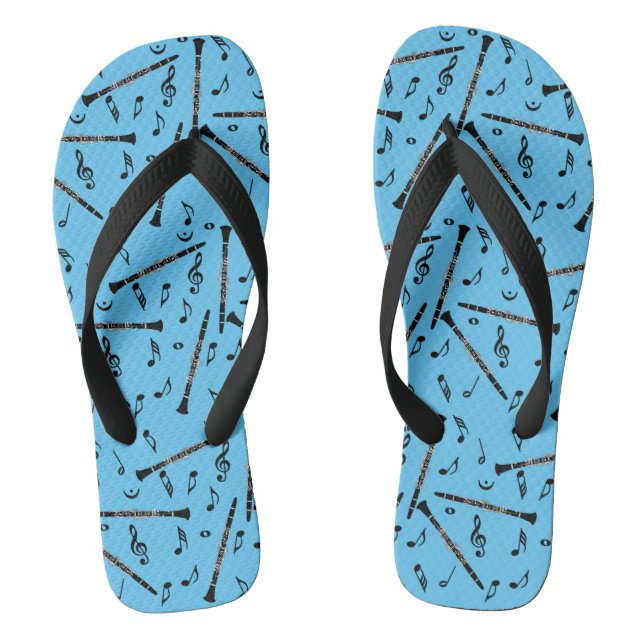 Black Clarinets Music Notes Flip Flops (Footbed)