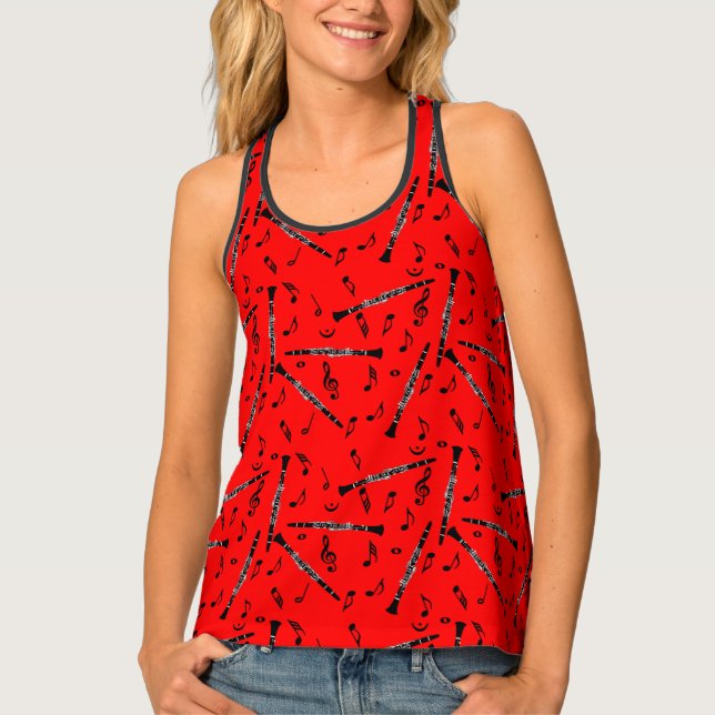 Black Clarinets Music Notes Tank Top (Front)