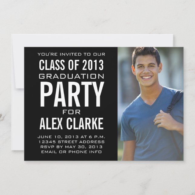 BLACK CLASS OF 2013 PARTY PHOTO INVITATION (Front)