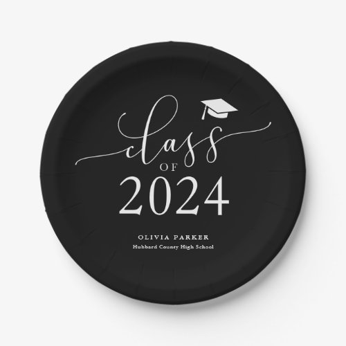 Black Class of 2024 Graduation Party Paper Plates