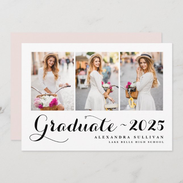 Black Class of 2024 Photo Collage Graduation Invitation (Front/Back)