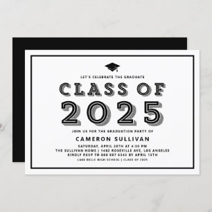 Black Class of 2025 Cap Retro Graduation Invitation