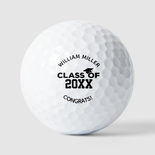 Black Class of 2025 Graduation Custom Name & Text Golf Balls (Front)