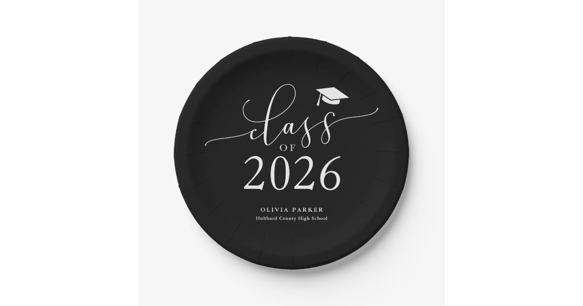Black Class of 2025 Graduation Party Paper Plates | Zazzle