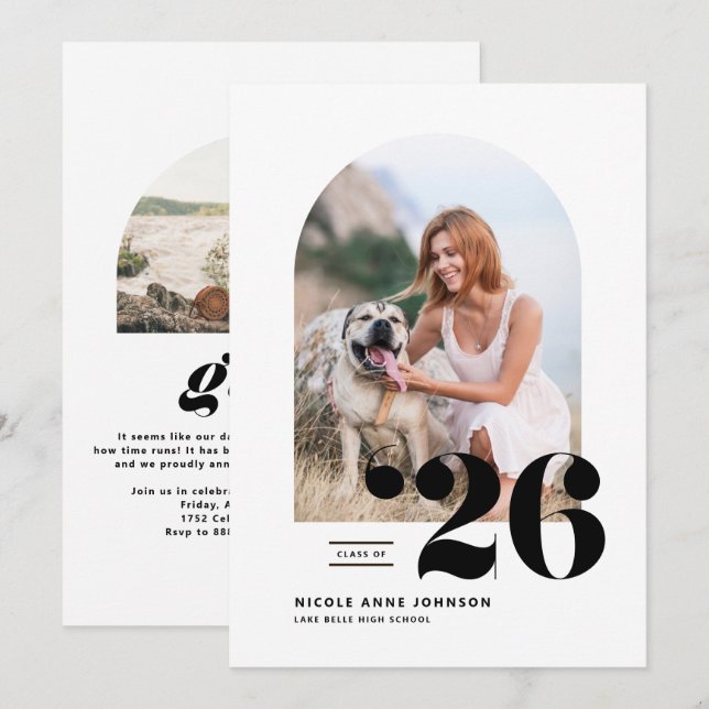 Black Class of 2026 Arch Photo Graduation Announcement (Front/Back)