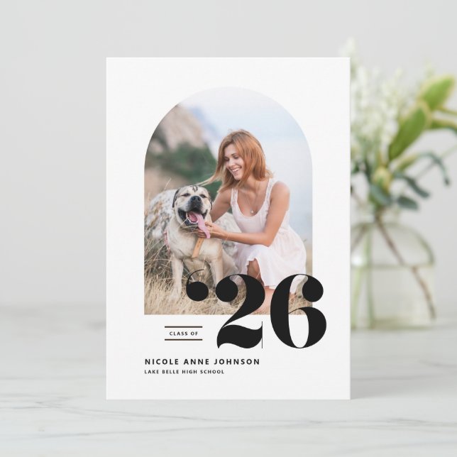 Black Class of 2026 Arch Photo Graduation Invitation (Standing Front)