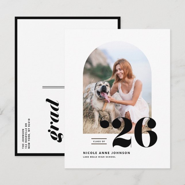 Black Class of 2026 Arch Photo Graduation Invitation Postcard (Front/Back)