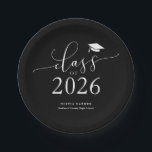 Black Class of 2026 Graduation Party Paper Plates<br><div class="desc">Simple and elegant graduation party plate featuring typography text that says "class of 2026" in script font with a graduation cap illustration.</div>