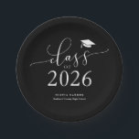 Black Class of 2026 Graduation Party Paper Plates<br><div class="desc">Simple and elegant graduation party plate featuring typography text that says "class of 2026" in script font with a graduation cap illustration.</div>