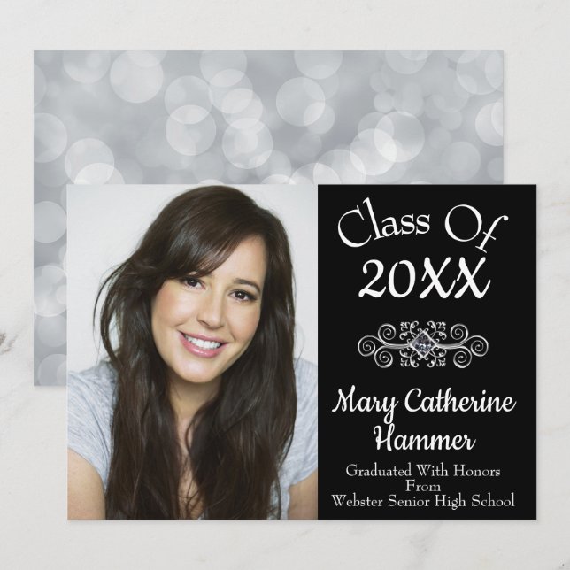 Black "Class of 20XX" Photo Grad Announcement (Front/Back)