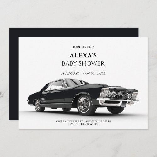 Black Classic Car Baby Shower Invitation