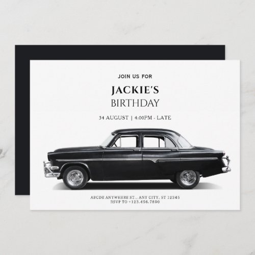 Black Classic Car birthday Invitation