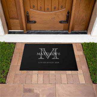Black Classic Custom Monogram & Name Doormat