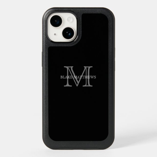 Black Classic Custom Monogram & Name Otterbox iPhone Case (Back)