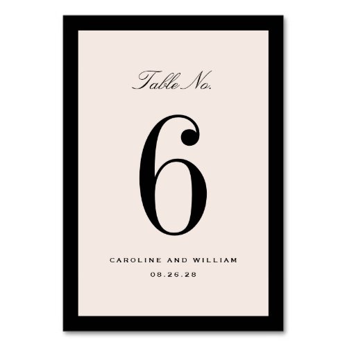 Black Classic Elegance Wedding Table Number