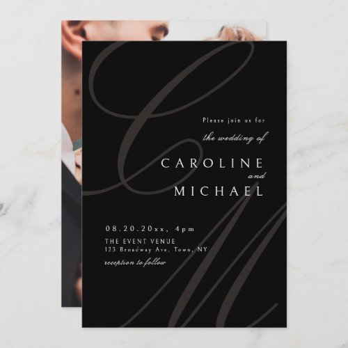 Black Classic Elegant calligraphy monogram wedding Invitation
