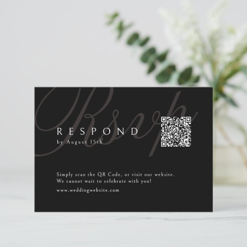 Black Classic Elegant Calligraphy Wedding QR code  RSVP Card