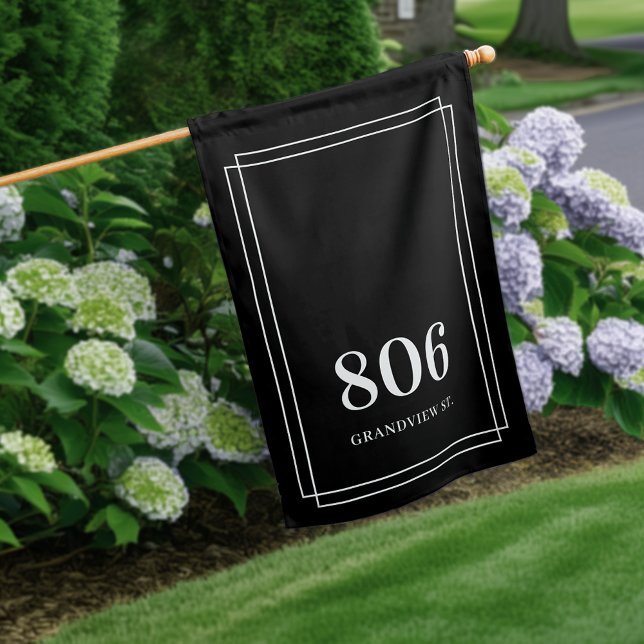 Black | Classic Elegant House Number & Street Name House Flag (Creator Uploaded)