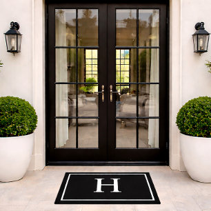 Black Classic Elegant Modern Monogram Doormat