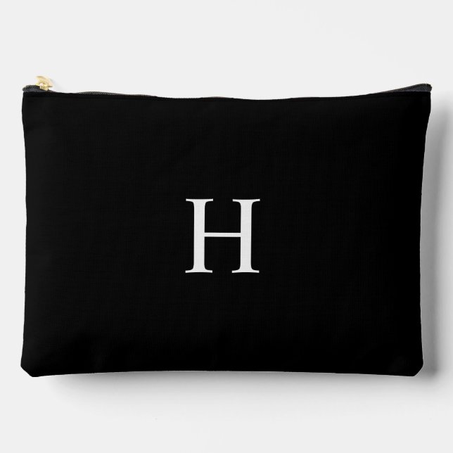 Black Classic Elegant Monogram Accessory Pouch (Front)