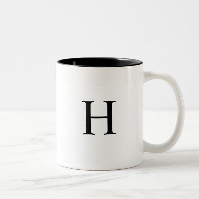 Black Classic Elegant Monogram Two-Tone Coffee Mug (Right)