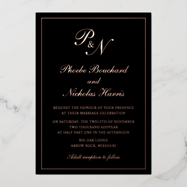 Black Classic Elegant Wedding Foil Invitation (Front)
