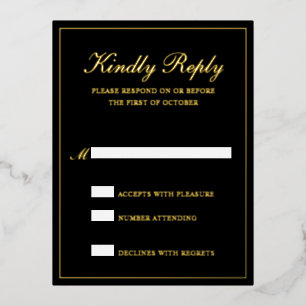 Black Classic Elegant Wedding Foil RSVP Card