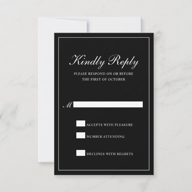 Black Classic Elegant Wedding RSVP Card (Front)