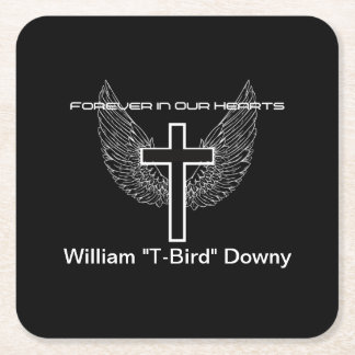 Black Classic Forever in Our Heart Square Paper Coaster