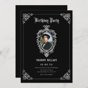 Black Classic gothic photo birthday Invitation