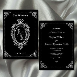 Black Classic gothic wedding  invitation
