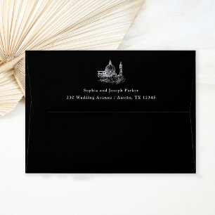 Black Classic Illustrated Italian Wedding Envelope