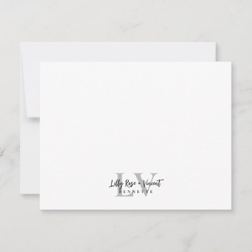 Black Classic Monogram Couple Custom Wedding Note Card