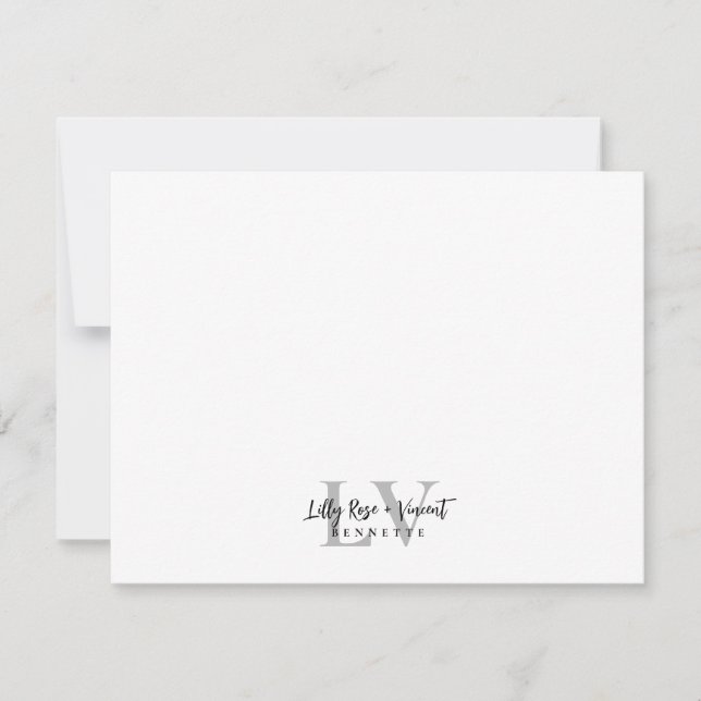 Black Classic Monogram Couple Custom Wedding Note Card (Front)